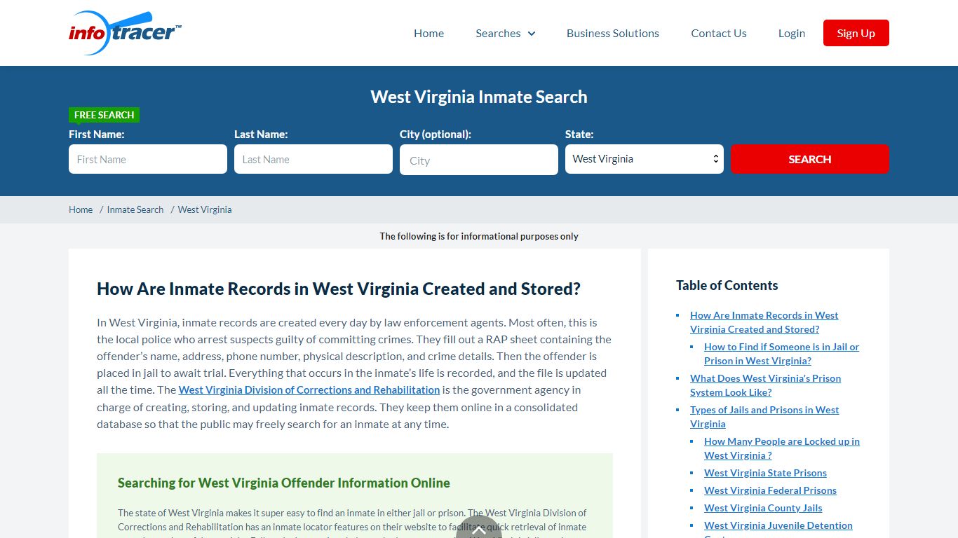 West Virginia WV Prison Inmate & Parole Search - InfoTracer